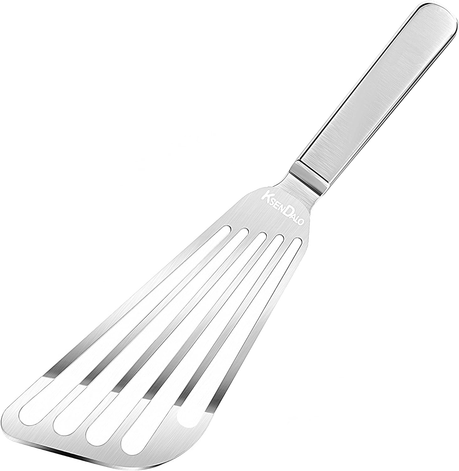 KSENDALO Stainless Steel Fish Spatula, Versatile Metal Cooking and Egg Turner, Slotted Offset Pancake and Grill Spatula, Thin Fish Flipper and Cookware, Silver