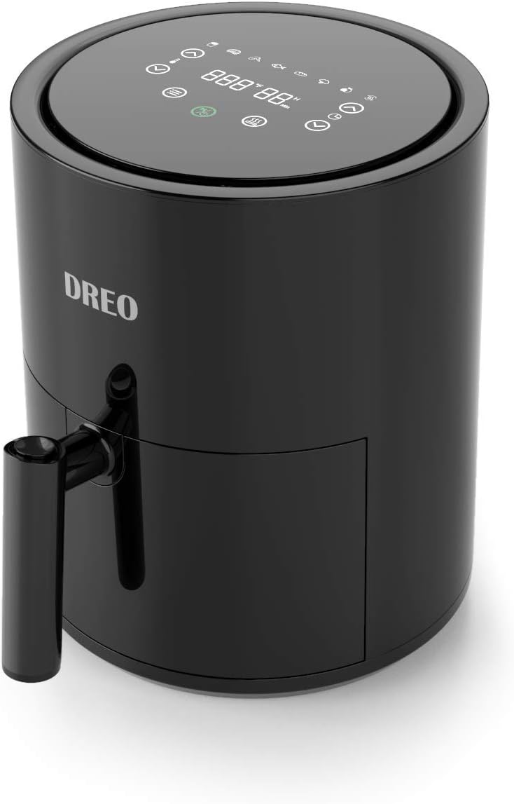 Dreo Air Fryer - 100 to 450, 4 Quart Hot Oven Cooker with 50 Recipes, 9 Cooking Functions on Easy Touch Screen, Preheat, Shake Reminder, 9-in-1 Digital Airfryer, Black, 4L (DR-KAF002)