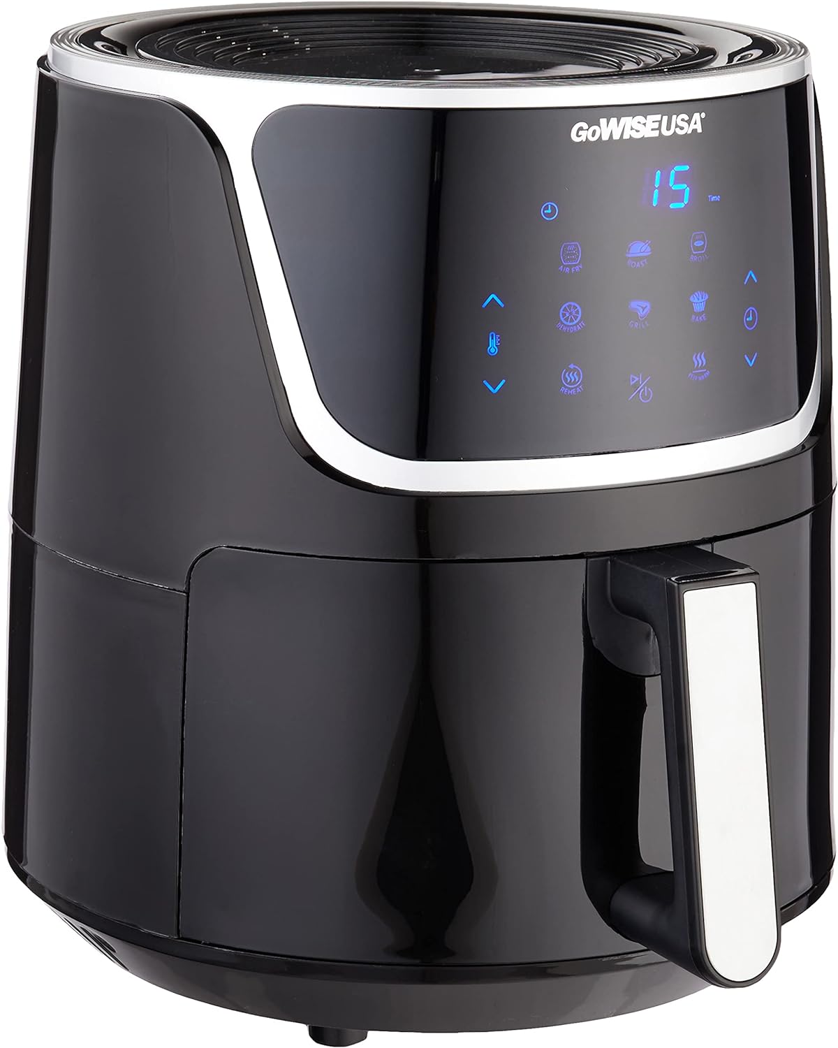 GoWISE USA GW22956 7-Quart Electric Air Fryer with Dehydrator & 3 Stackable Racks, Led Digital Touchscreen with 8 Functions + Recipes, 7.0-Qt, Black/Silver