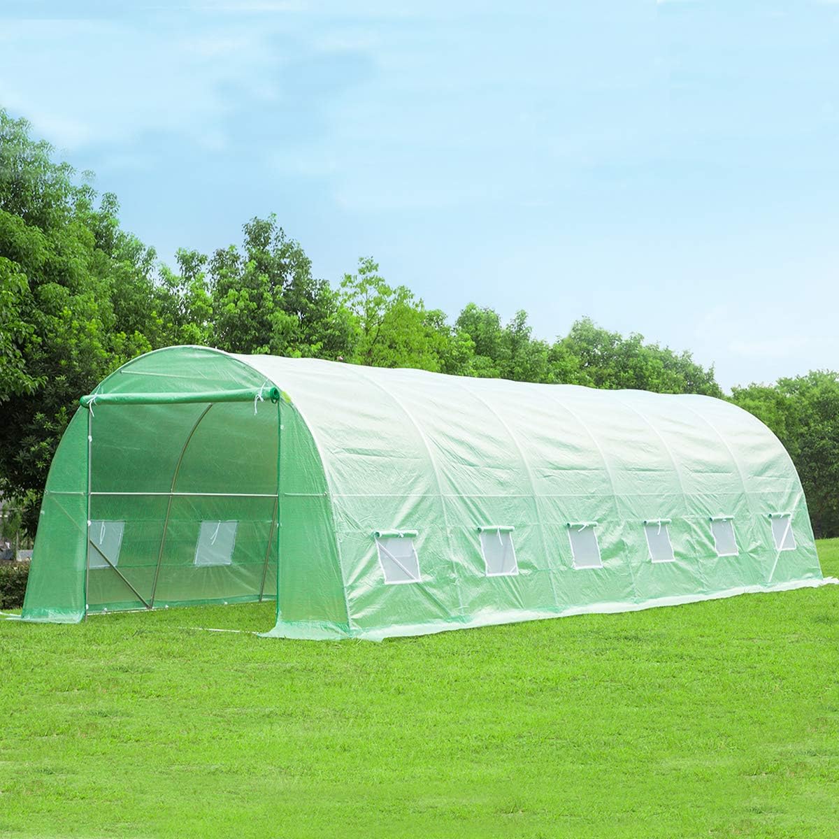 MELLCOM 26' x 10' x 6.6' Greenhouse Large Gardening Plant Green House Hot House Portable Walking in Tunnel Tent,Green