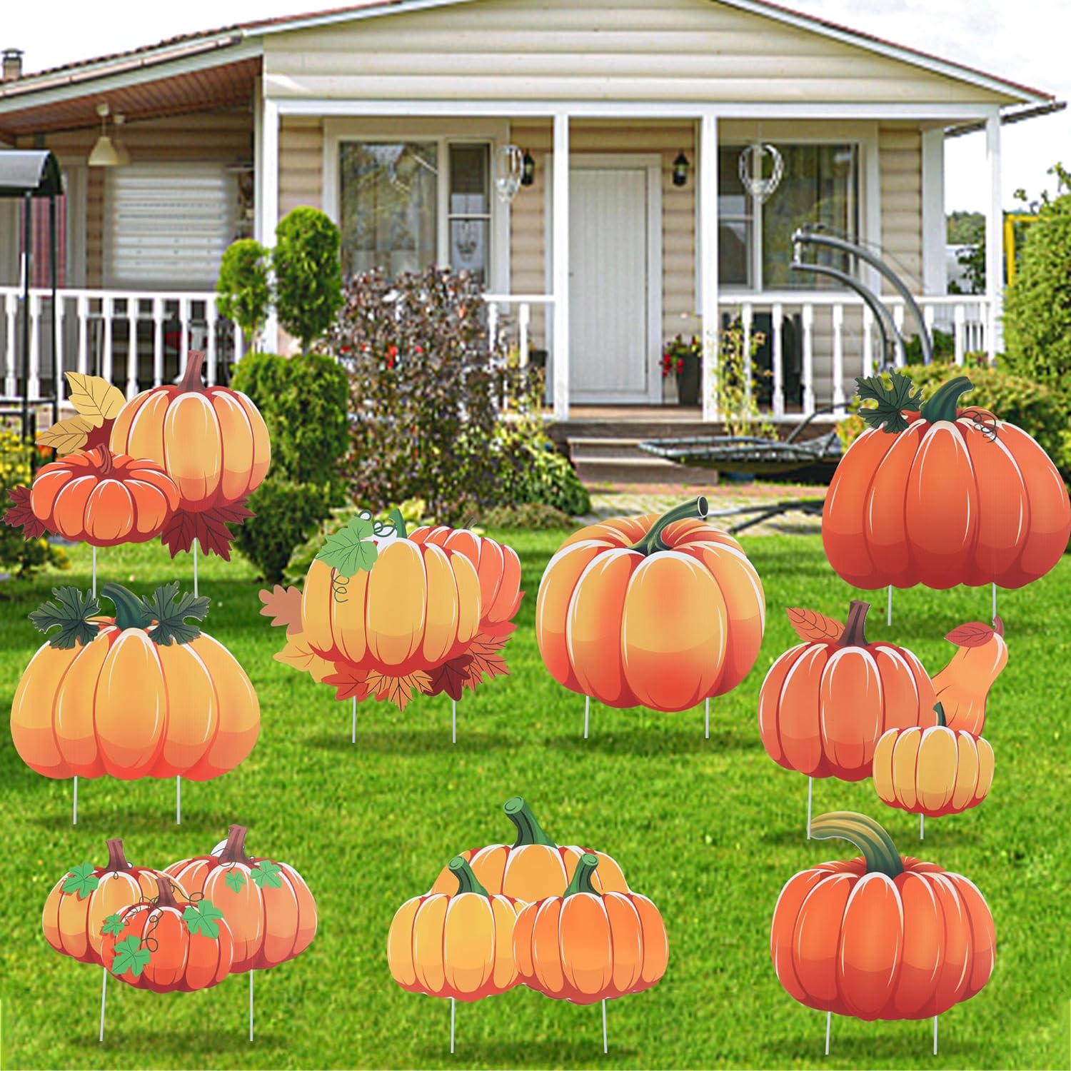 Set of 9 Fall Yard Sign Pumpkin Yard Stakes Thanksgiving Outdoor Decoration Harvest Garden Signs Lawn Pumpkin Sign with Stakes for Home Holiday Decor Party Supplies Farmhouse