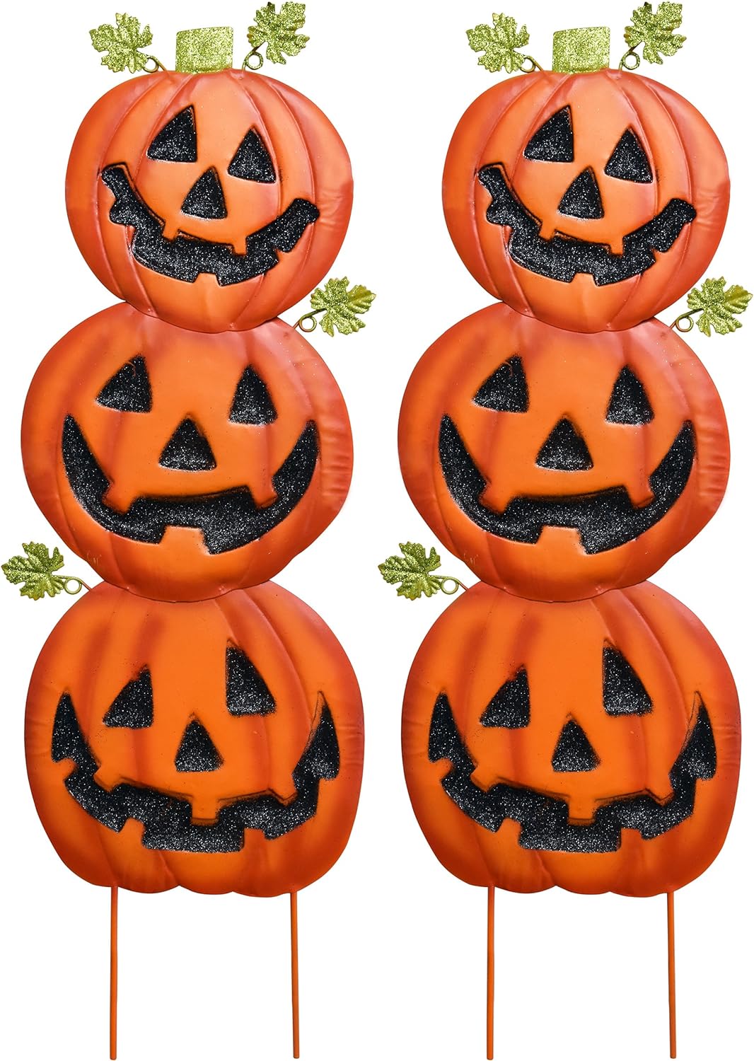 Halloween Jack-O-Lantern Pumpkin Yard Stakes Decorations Set of 2 Metal Thanksgiving Harvest Stacked Pumpkins Garden Stake Signs Outdoor Holiday Fall Decor for Lawn Patio Home Autumn Party Supplies