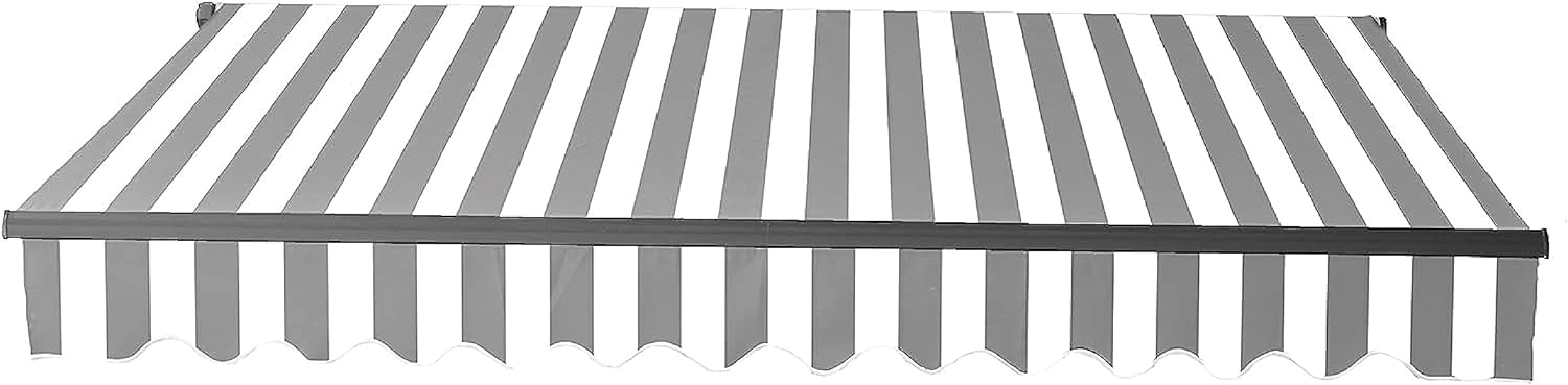 ALEKO Automatic Retractable Patio Awning with Motorized Crank - Black Frame, Gray-White, 16x10 feet