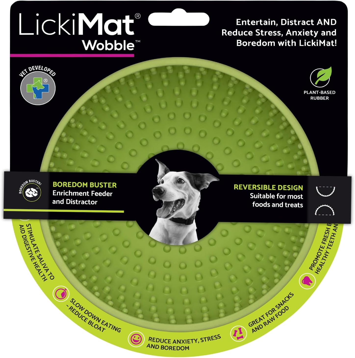 LickiMat Wobble, Dog Slow Feeder Bowl Lick Mat, Boredom Anxiety Reducer; Perfect for Food, Treats, Yogurt, or Peanut Butter. Fun Alternative to a Slow Feed Dog Bowl, Green