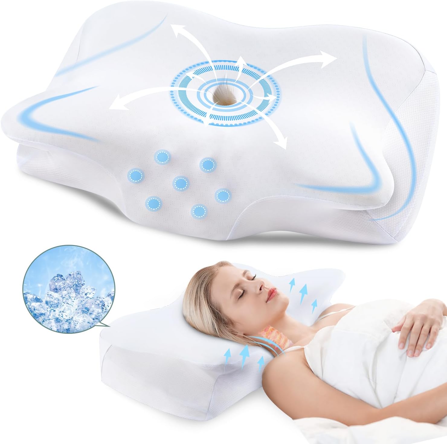 DONAMA Cervical Pillow Neck Pillow for Pain Relief Sleeping, Orthopedic Contour Memory Foam Pillows for Bed with Cooling Pillow Covers, Adjustable Ergonomic Pillows for Back Stomach Side Sleeper