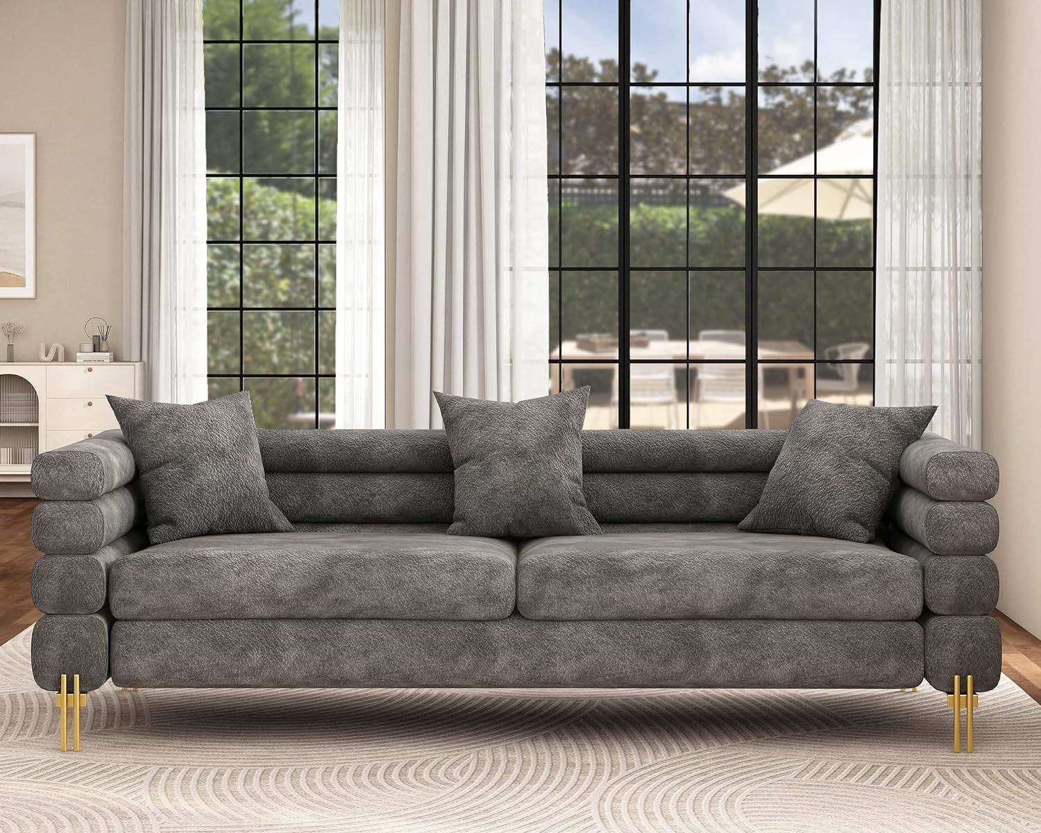 Oversized Sofa - 85 inch Sofa Couch, 3 Seater Comfy Boucl Deep Seat Sofa for Living Room - Grey