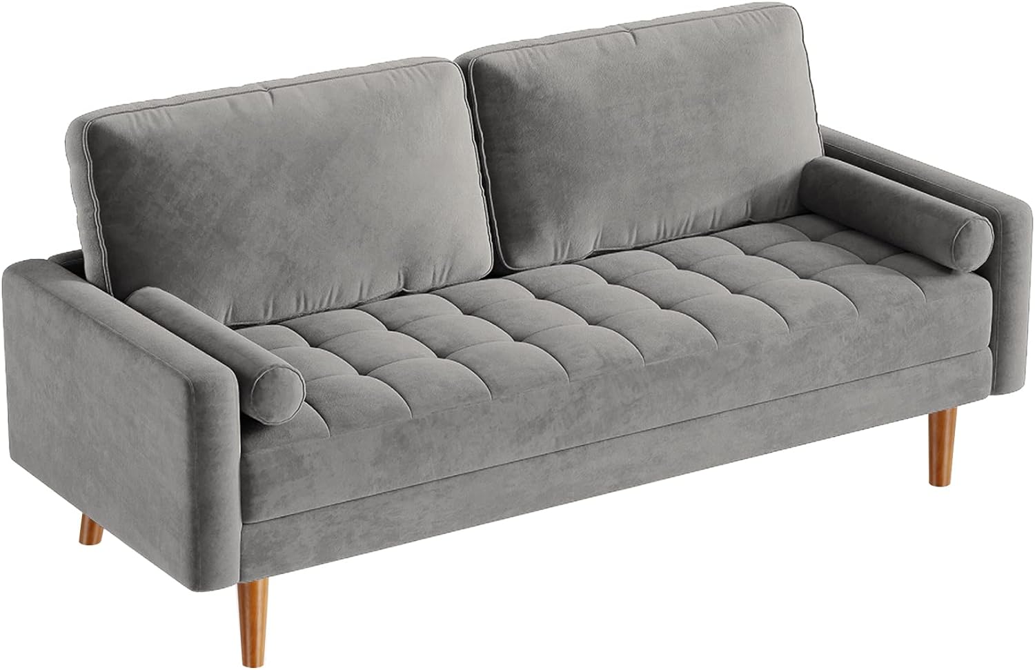 Vesgantti Grey Velvet Couch 70 inch, 3 Seater Loveseat Sofa, Mid Century Modern Couches for Living Room, Comfy Velvet Sofa with 2 Pillow, Button Tufted Sofa for Bedroom, Home Office