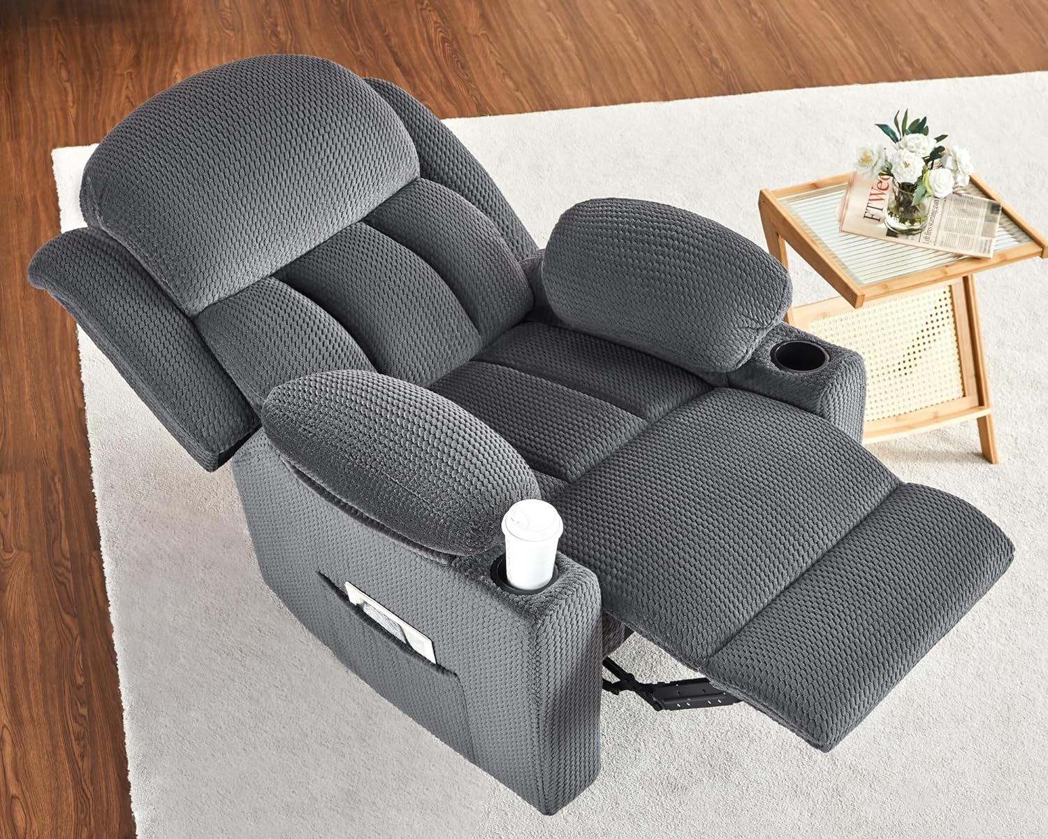 Recliner Chair, Sofa Recliner with Cup Holders for Living Room- Wingback Recliner Couch, Grey Armchair