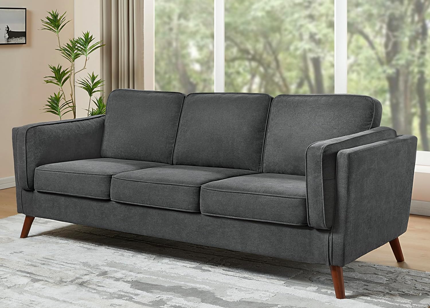 87in Sofa Modern Sofa Couch - Embedded Arm Pillow 3 Seater Sofa Deep Seat Sofa for Livingroom House, Dark Grey