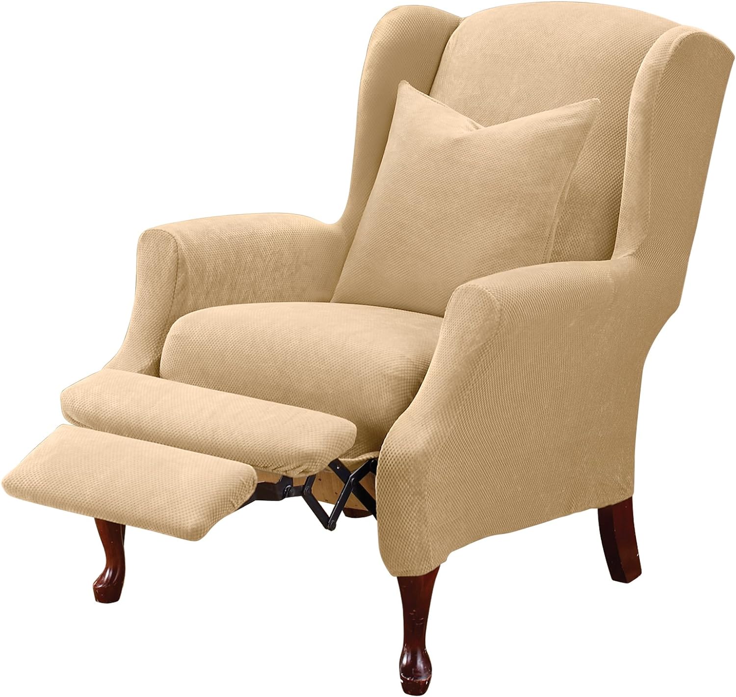 SureFit Stretch Pique 2 PC Wing Recliner Slipcover in Cream