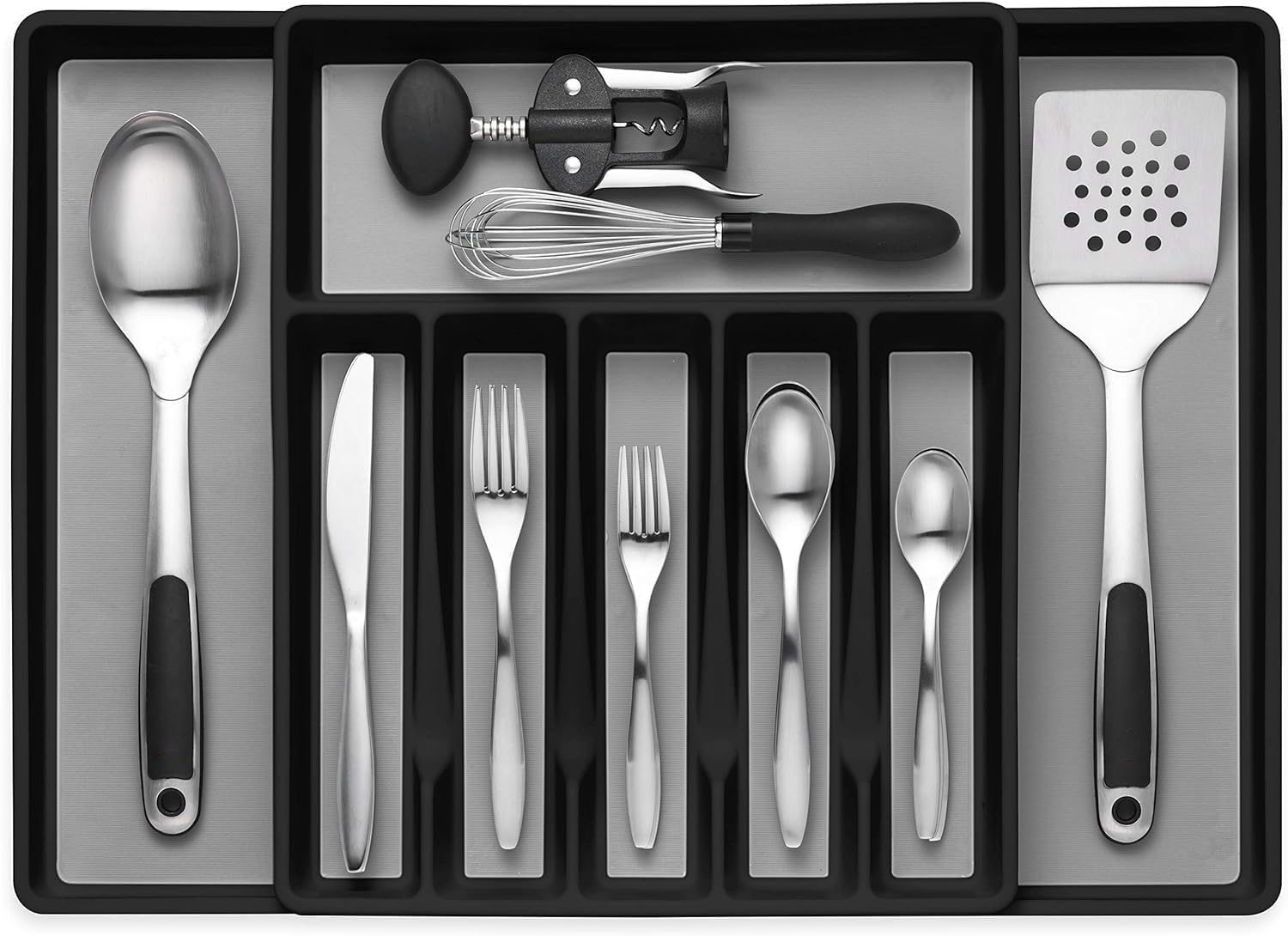 Expandable Cutlery Drawer Organizer, Flatware Drawer Tray for Silverware, Serving Utensils, Multi-Purpose Storage for Kitchen, Office, Bathroom Supplies