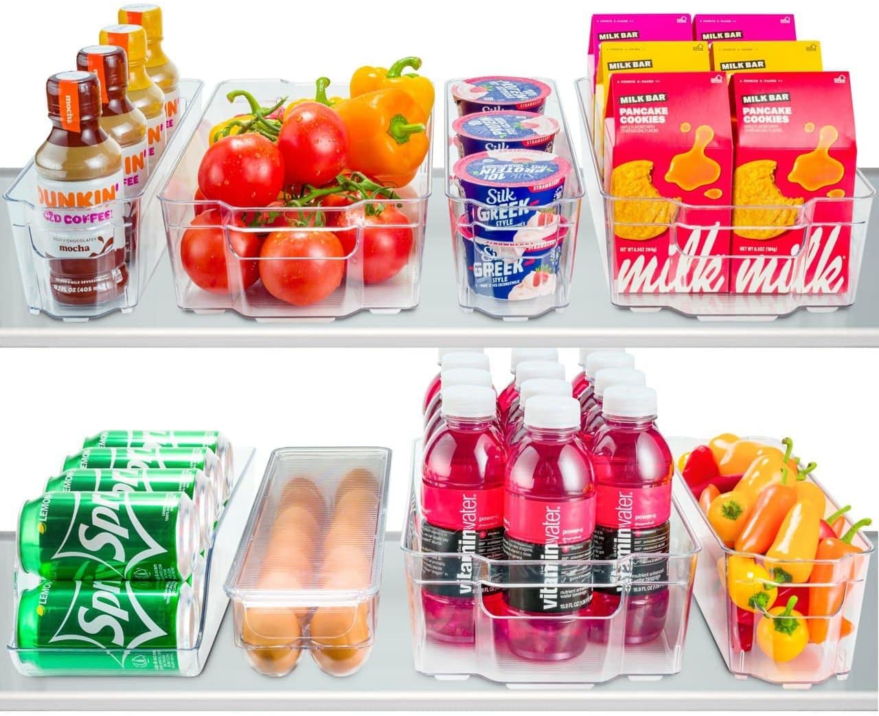 Set Of 8 Refrigerator Pantry Organizer Bins - Clear Food Storage Baskets for Kitchen, Countertops, Cabinets, Fridge, Freezer, Bedrooms, Bathrooms - Stackable Plastic Household Storage Containers