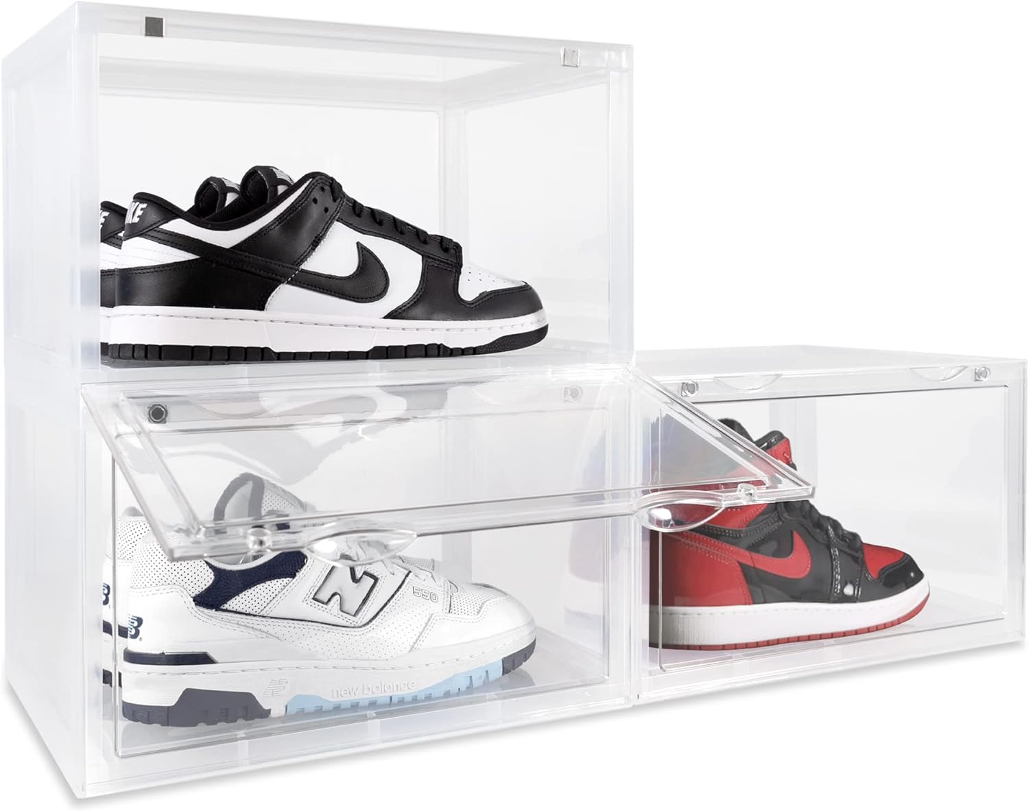 XL Shoe Storage Boxes  Foldable and Stackable Shoe Storage Organizer for Closet  Clear Hard Plastic Big Shoe Storage Box For Up to Size 13  Acrylic Shoe Box Storage Containers for Jordan, Sneakers, Boots (Clear, 3-Pack)