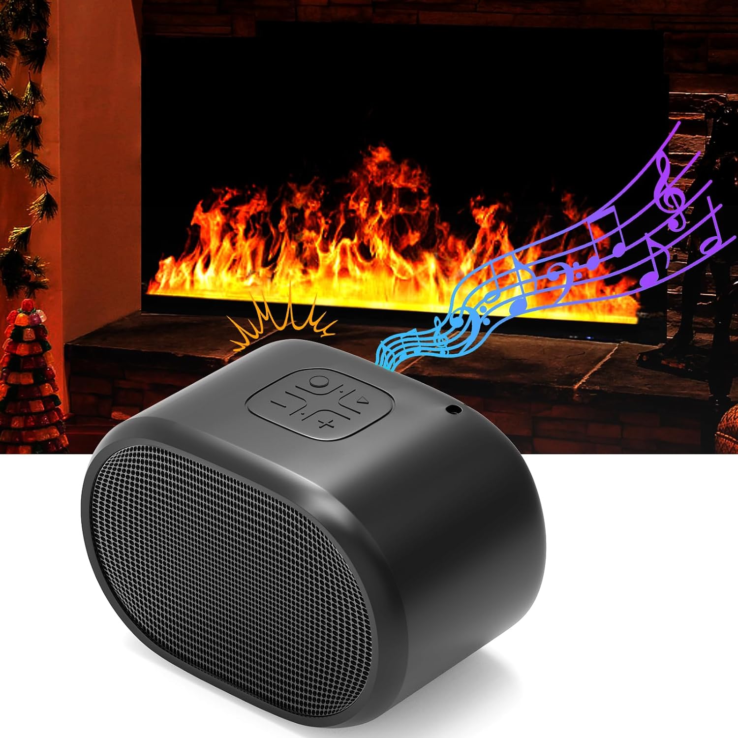 Fireplace Crackling Sound Maker for Electric Fireplace, Rechargeable Realistic Fireplace Sound Box, Fire Crackler Sound System for Gas Fireplace, Winter Sleep White Noise Machine