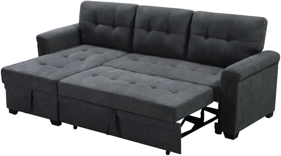 Lilola Home Fabric Reversible Sectional Sleeper Sofa with Storage Chaise, Dark. Gray