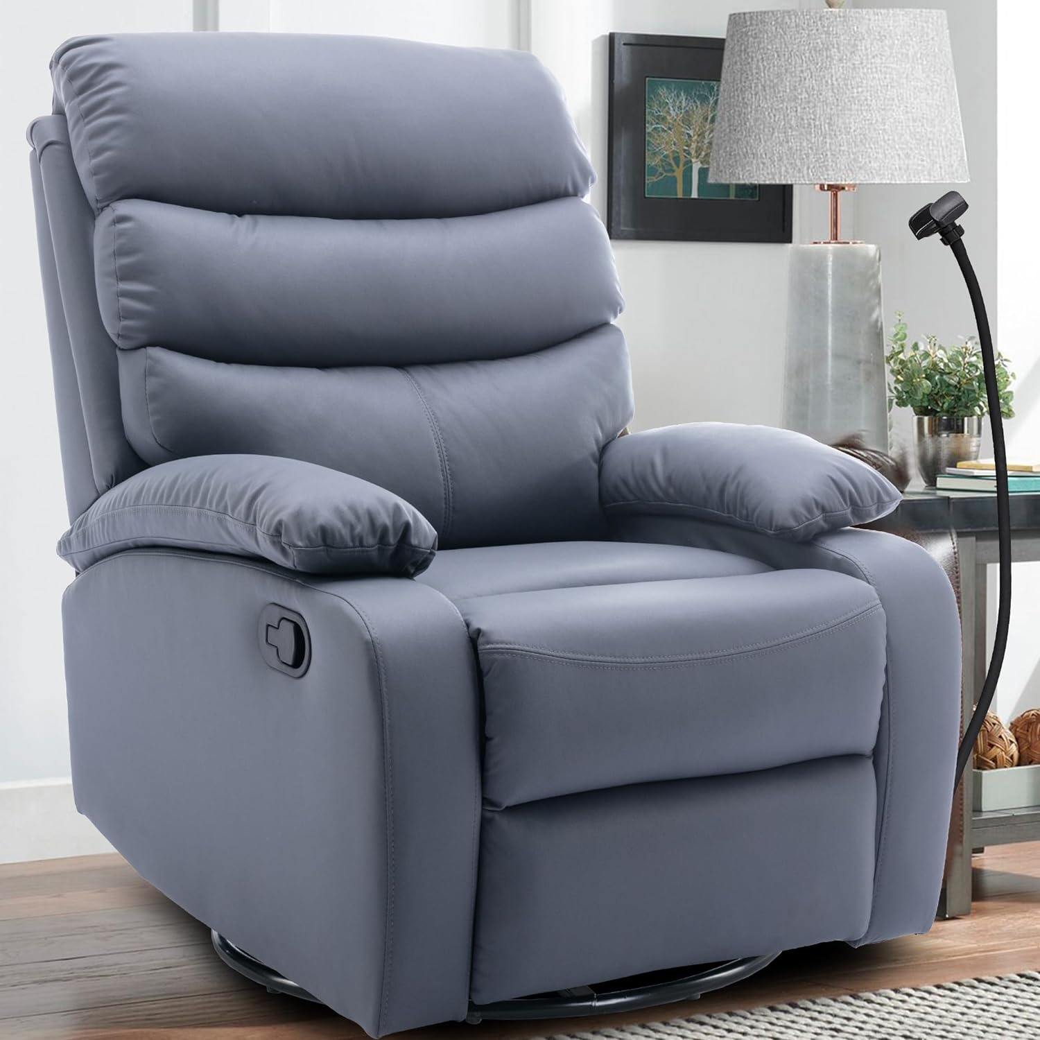 Rocker Swivel Recliner Chair, Rocking Recliner Chair Made of Microfiber Fabric, Manual Small Rocking Swivel Recliner Chair for Nursery, Bedroom, Living Room, RV - Dark Grey