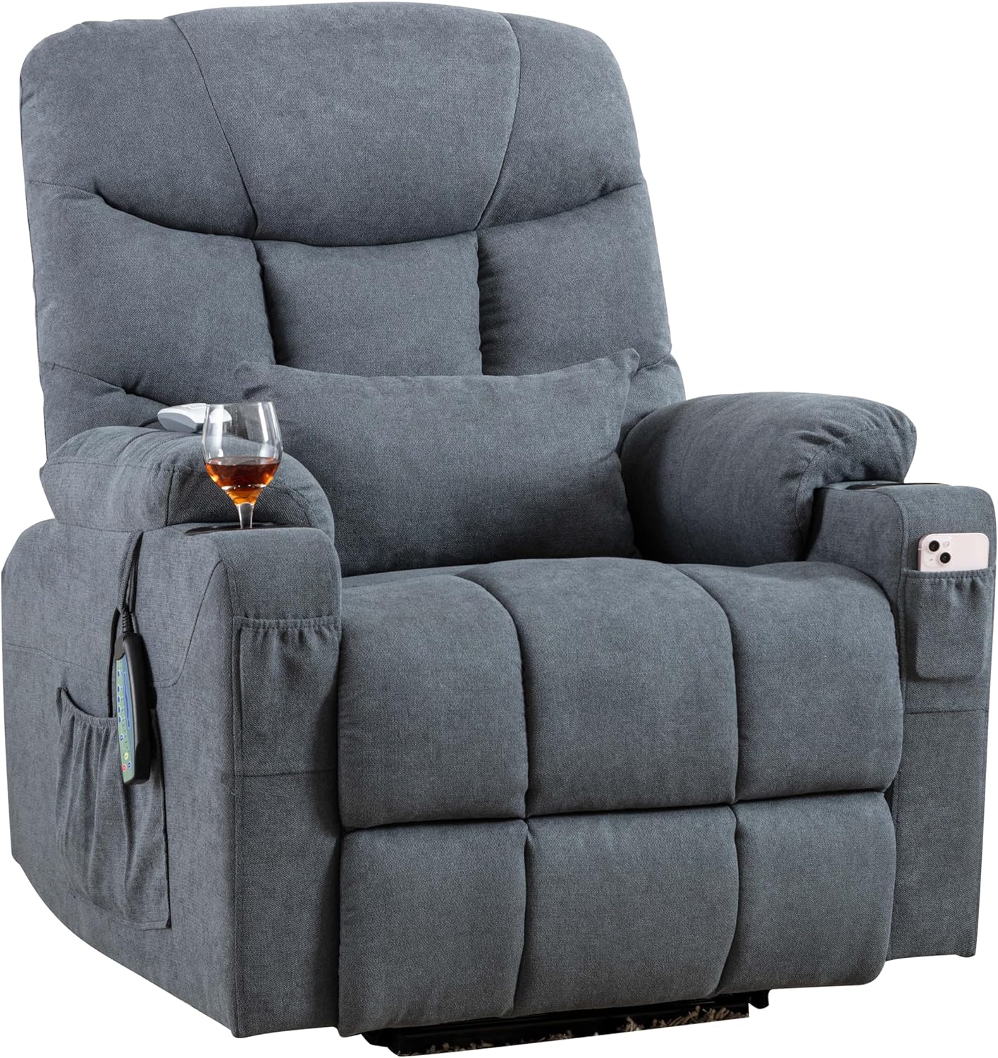 Power Lift Recliner Chair with Massage & Heat for Elderly, Linen Fabric Lazy Recliner Sofa Chairs with Cup Holders/USB/Side Pockets for Living Room