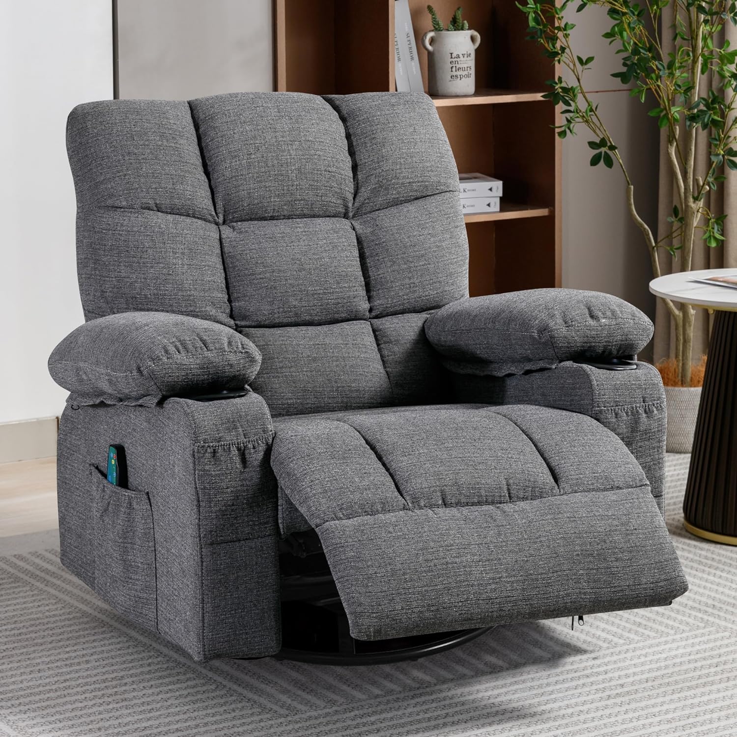 Fantasylab Recliner Chair Manual Rocking Recliner Chair with Massage and Heat 2 Cup Holders, USB Charge Port, Side Pocket Living Room Chair