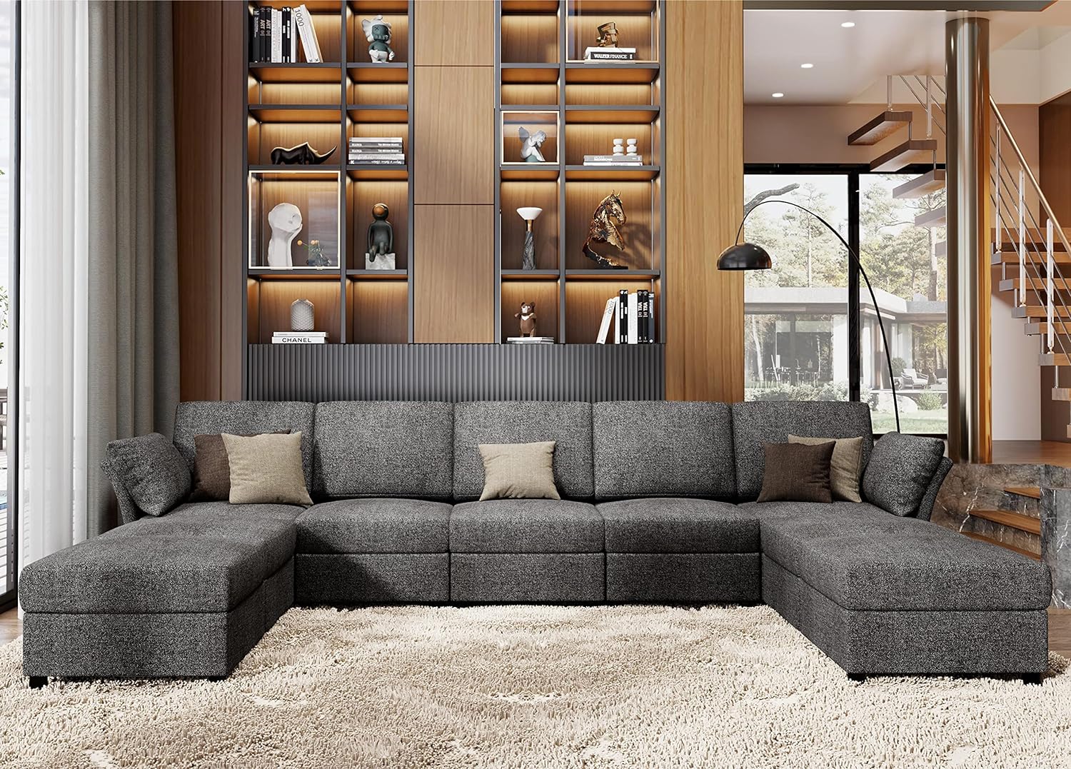 Sectional Couch 9 Seats, Modular Sectional Sofa U Shaped sectional with Ottomans, Reversible Sofa Couch for Living Room, Grey Chenille