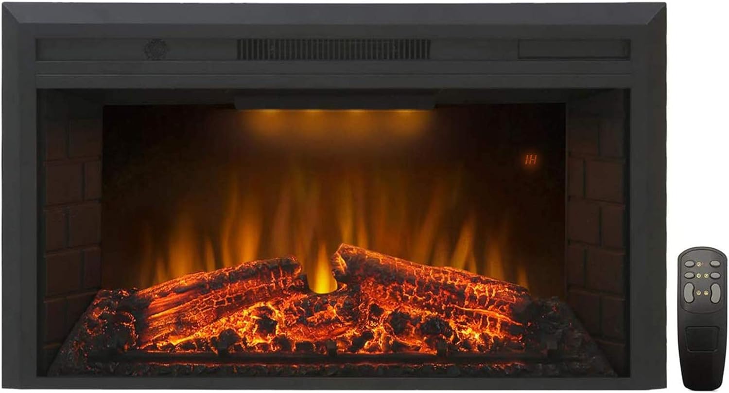 Valuxhome Electric Fireplace, Electric Fireplace Heater Insert with Overheating Protection, 36 Inches Wide 21 Inches High with Fire Crackling Sound, Remote Control, 750/1500W, Black