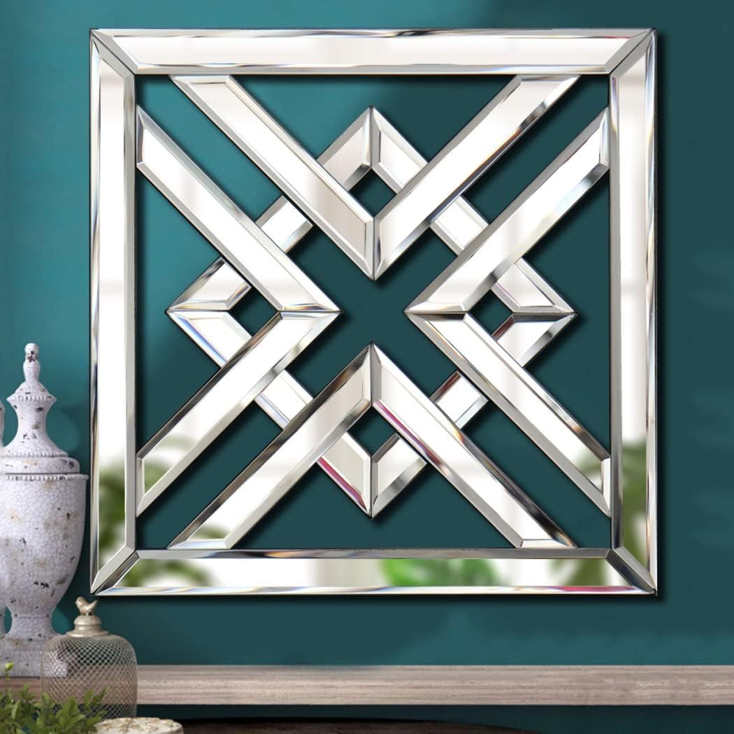 QMDECOR Silver Mirrored Wall Decor 16x16 Decorative Mirror Modern Fashion DIY Wall-Mounted Mirrors X Design Gorgeous Glam Accent Decor Mirror Vintage Decor Chic Mirror for Room Decor Home Decor