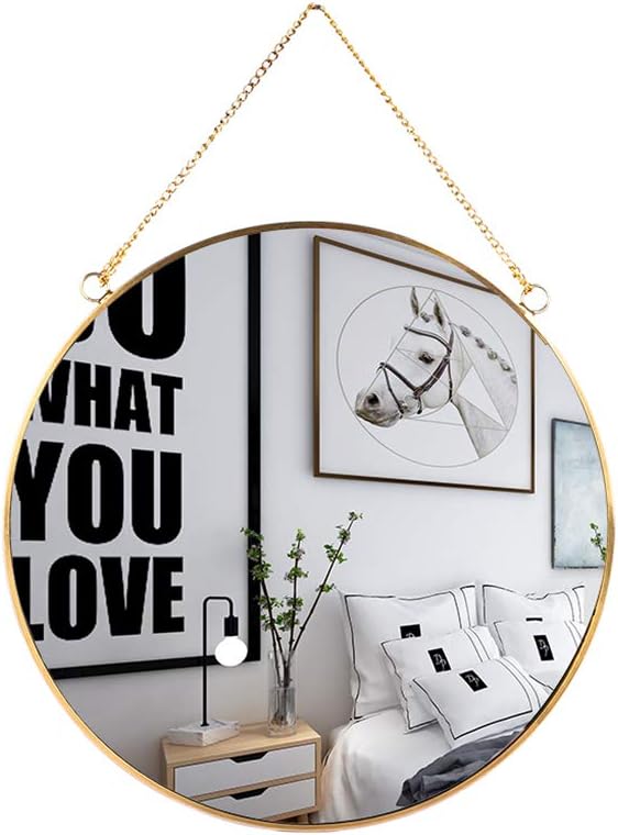 LONGWIN Hanging Wall Circle Mirror Decor Gold Geometric Mirror with Chain for Bathroom Bedroom Living Room 9.8