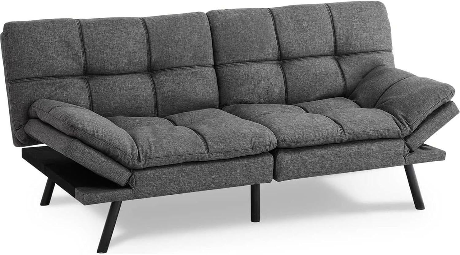 Sweetcrispy Sofa Bed Couch, Loveseat Sleeper Futon for Living Room, Foldable Memory Foam Furniture, Convertible Full Size Sofa, Adjustable Backrest and Armrests,Linen, Grey