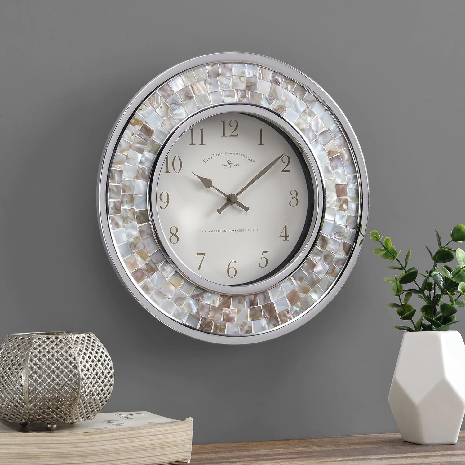 FirsTime & Co. Pearl Mosaic Wall Clock, 10.25, Beach Stone