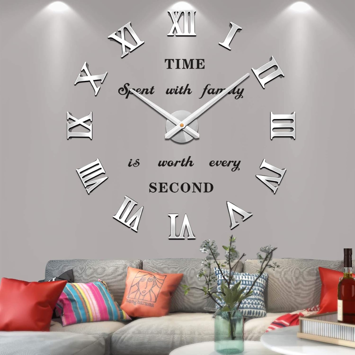 VANGOLD Wall Clock 26~39,Super Long Warranty 90 Days, Free Replacement Quality Problems;Noble Stylish Oversized Numeral Modern Home for Living Room,Kitchen,Farmhouse,Fireplace(Mirror Silver)