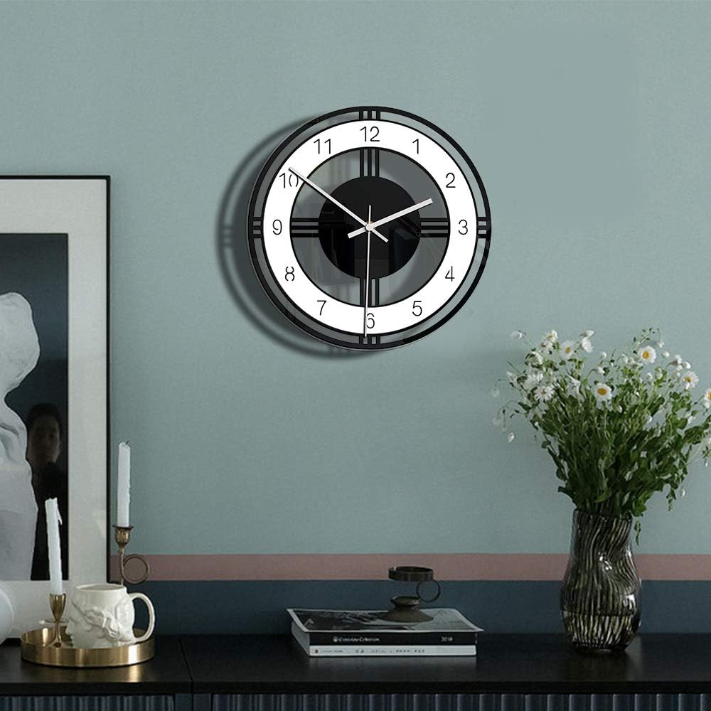 Home Decoration Black and White Round Wall Clock Living Room Bedroom Transparent Acrylic Antique ClockBlack