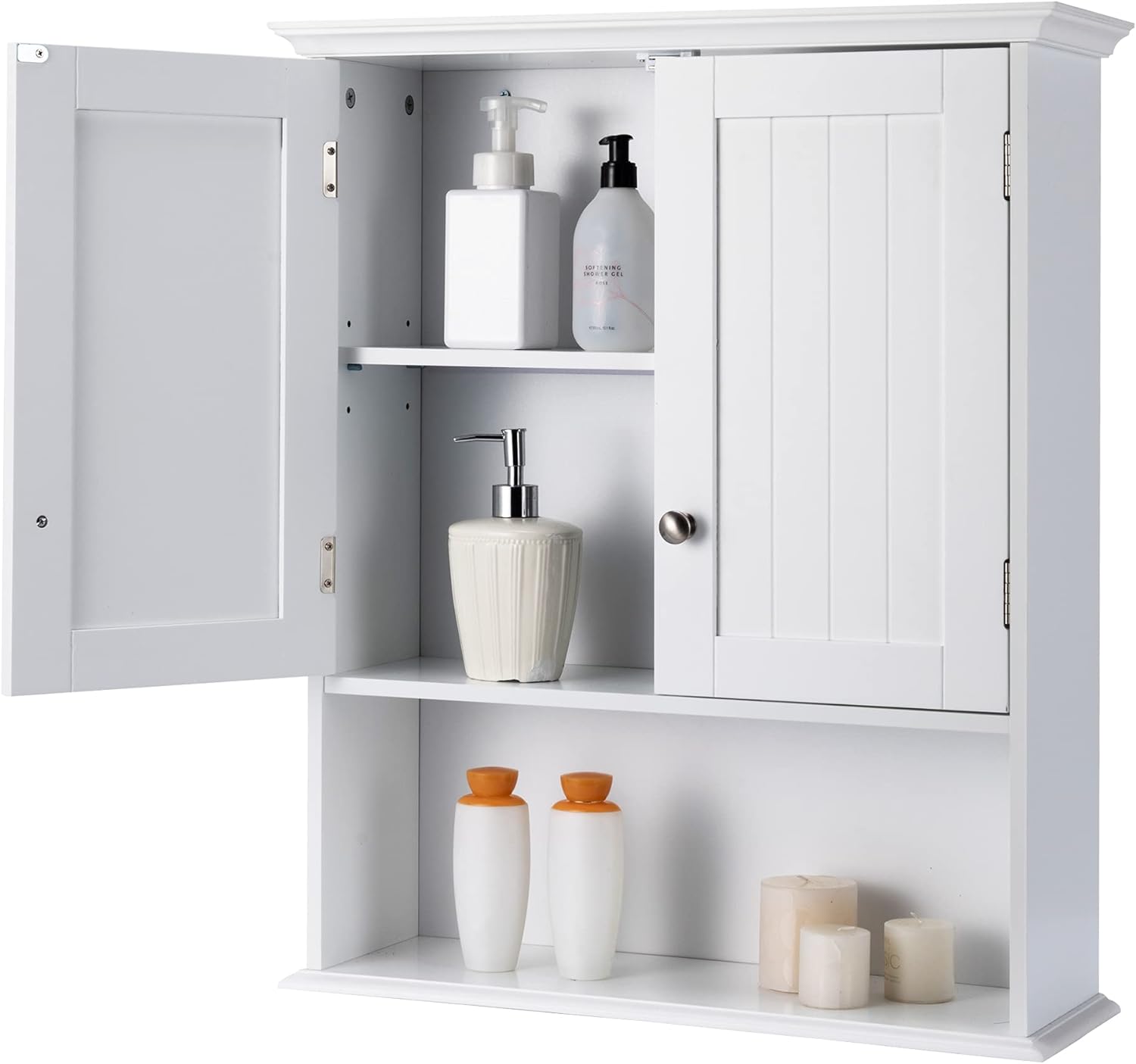 LOKO Bathroom Wall Cabinet, Wall Mounted Storage Cabinet with Double Doors, Multifunctional Medicine Cabinet with Adjustable Shelf, 23.5 x 7.5 x 28 inches (White)