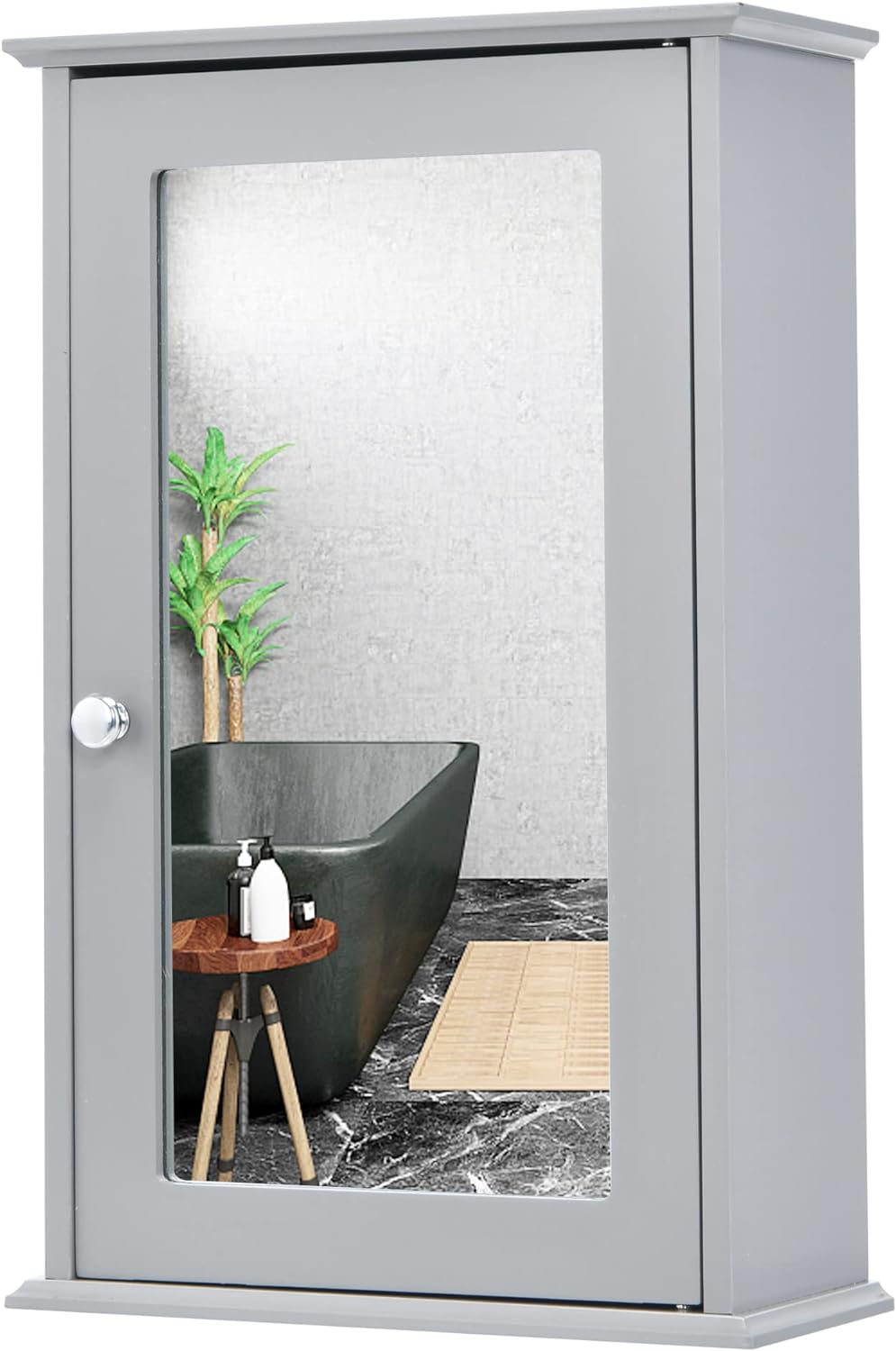 LOKO Bathroom Medicine Cabinet with Mirror, Wall Mounted Storage Cabinet with Single Mirrored Door and Adjustable Shelf for Bathroom, Living Room or Entryway, 13.5 x 6 x 21 inches (Grey)