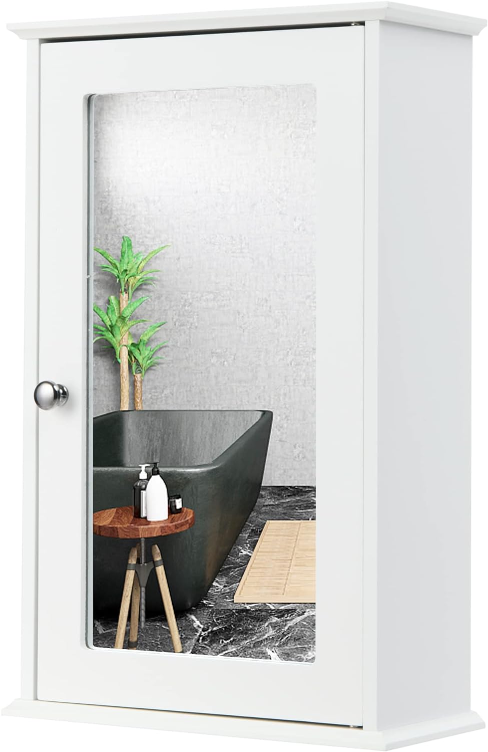 LOKO Bathroom Medicine Cabinet with Mirror, Wall Mounted Storage Cabinet with Single Mirrored Door and Adjustable Shelf for Bathroom, Living Room or Entryway, 13.5 x 6 x 21 inches (White)