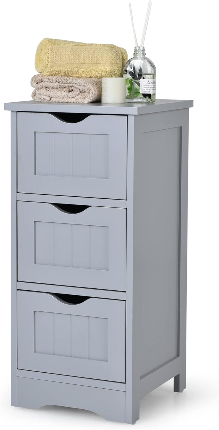 LOKO Bathroom Floor Cabinet, Modern Storage Cabinet with Three Drawers for Bathroom, Living Room, Kitchen, 12 x 12 x 25 inches (Grey)