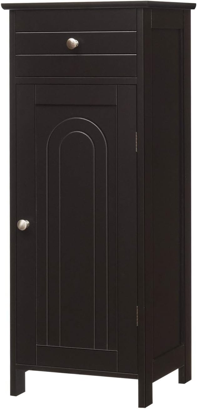 GLACER Floor Storage Cabinet, Multifunctional Freestanding Bathroom Storage Cabinet with 2 Adjustable Shelves, Ideal for Bathroom, Living Room, 14 x 12 x 34.5 inches (Brown)