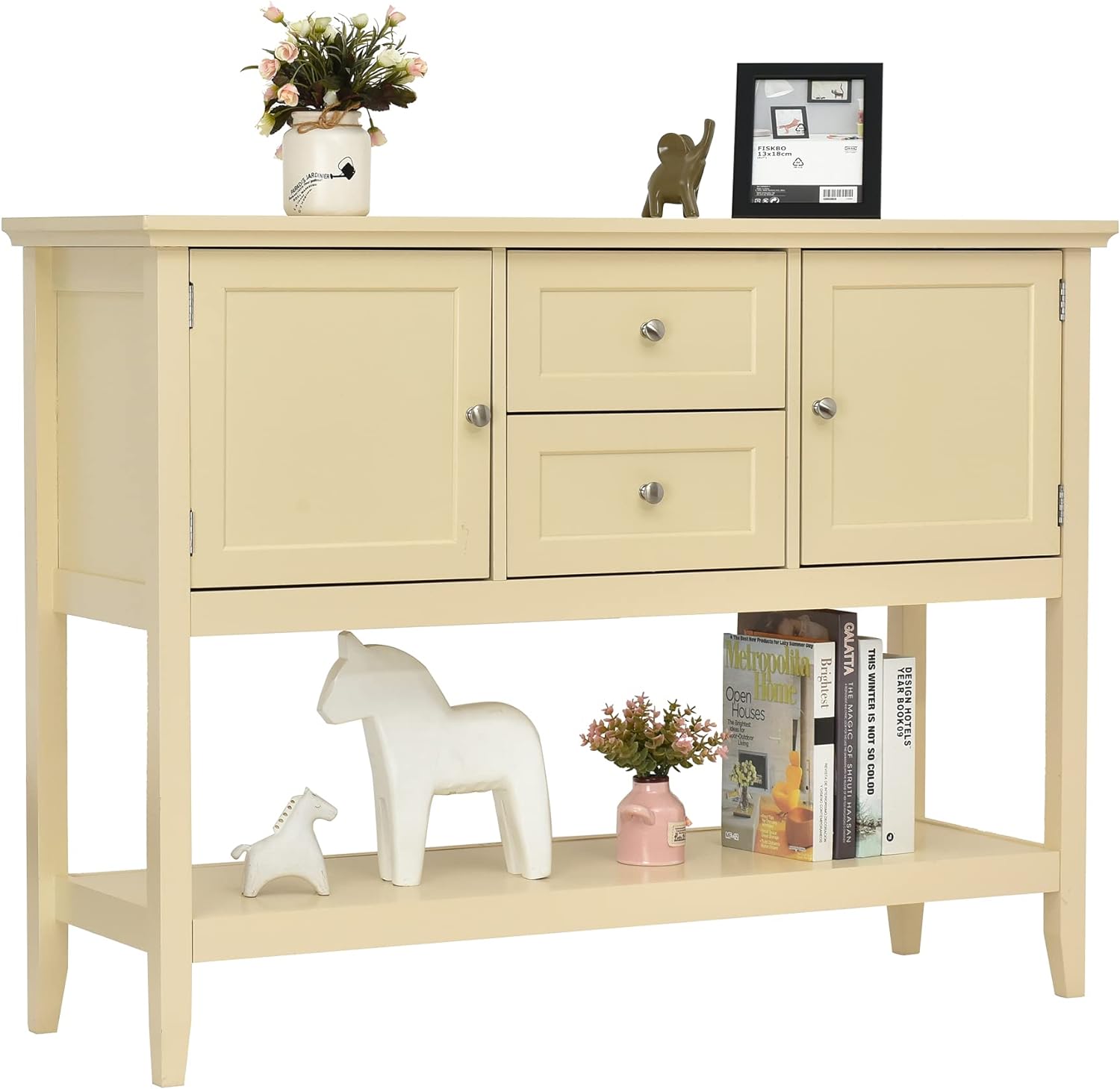 LOKO Buffet Cabinet with Storage, Multifunctional Console Table with Ample Storage Space, Sideboard with Drawers for Kitchen, Dining Room, Living Room or Entryway, 46 x 15 x 34 inches (Beige)