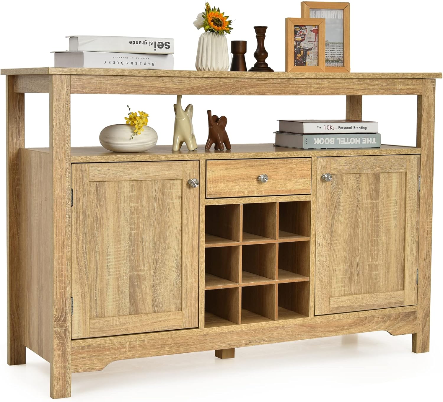 LOKO Buffet Cabinet with Storage, Kitchen Storage Cabinet with Anti-toppling Fitting, Sideboard Buffet with Removable Wine Rack, 46 x 16 x 31.5 inches (Natural)