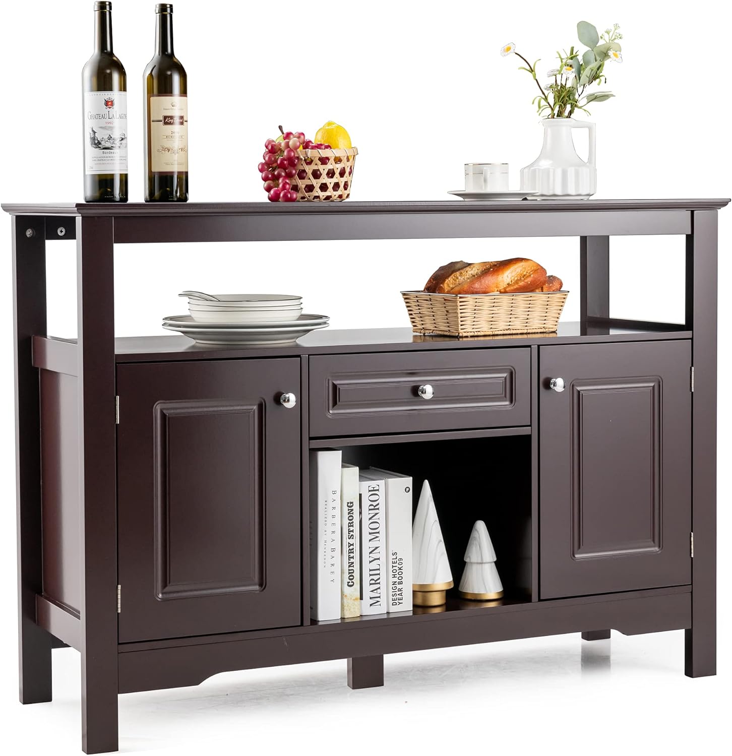 LOKO Buffet Cabinet with Storage, Bar Cabinet with Removable Wine Rack, Buffets & Sideboards with Various Storage Space, 46 x 16 x 32.5 inches (Espresso)