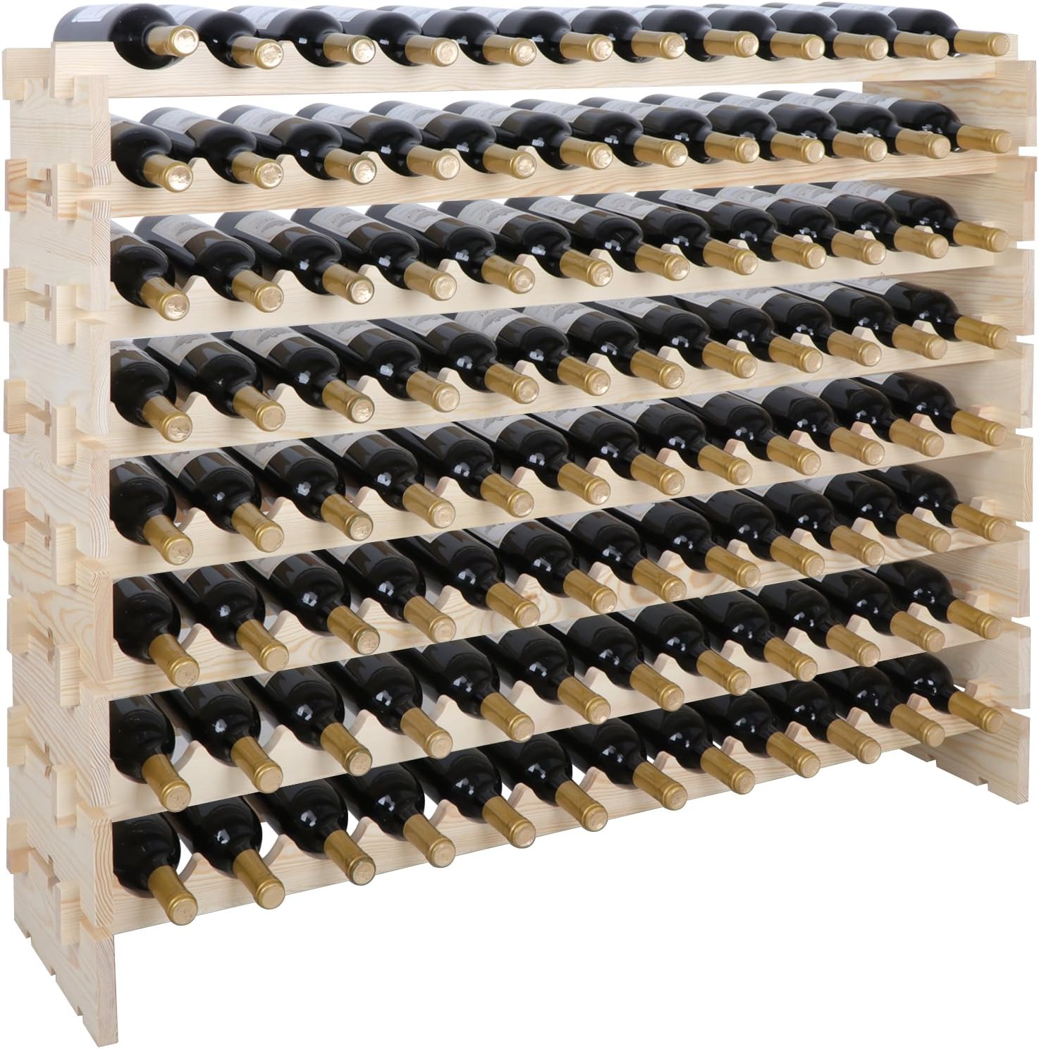 Smartxchoices Stackable Modular Wine Rack 96 Bottle Wooden Wine Storage Rack Freestanding Wine Holder Display Shelves, Wobble-Free, Solid Wood, (Eight-Tier, 96 Bottle Capacity)