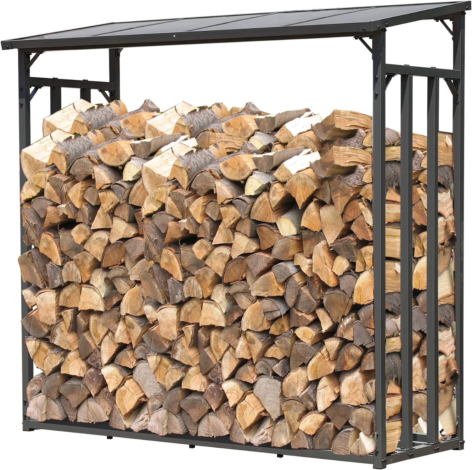 Metal Firewood Rack Outdoor 4.7 x 2.3 x 4.7 feet Anthracite | Heavy Duty Logs Holder | Fireplace Wood Storage Rack half Cord