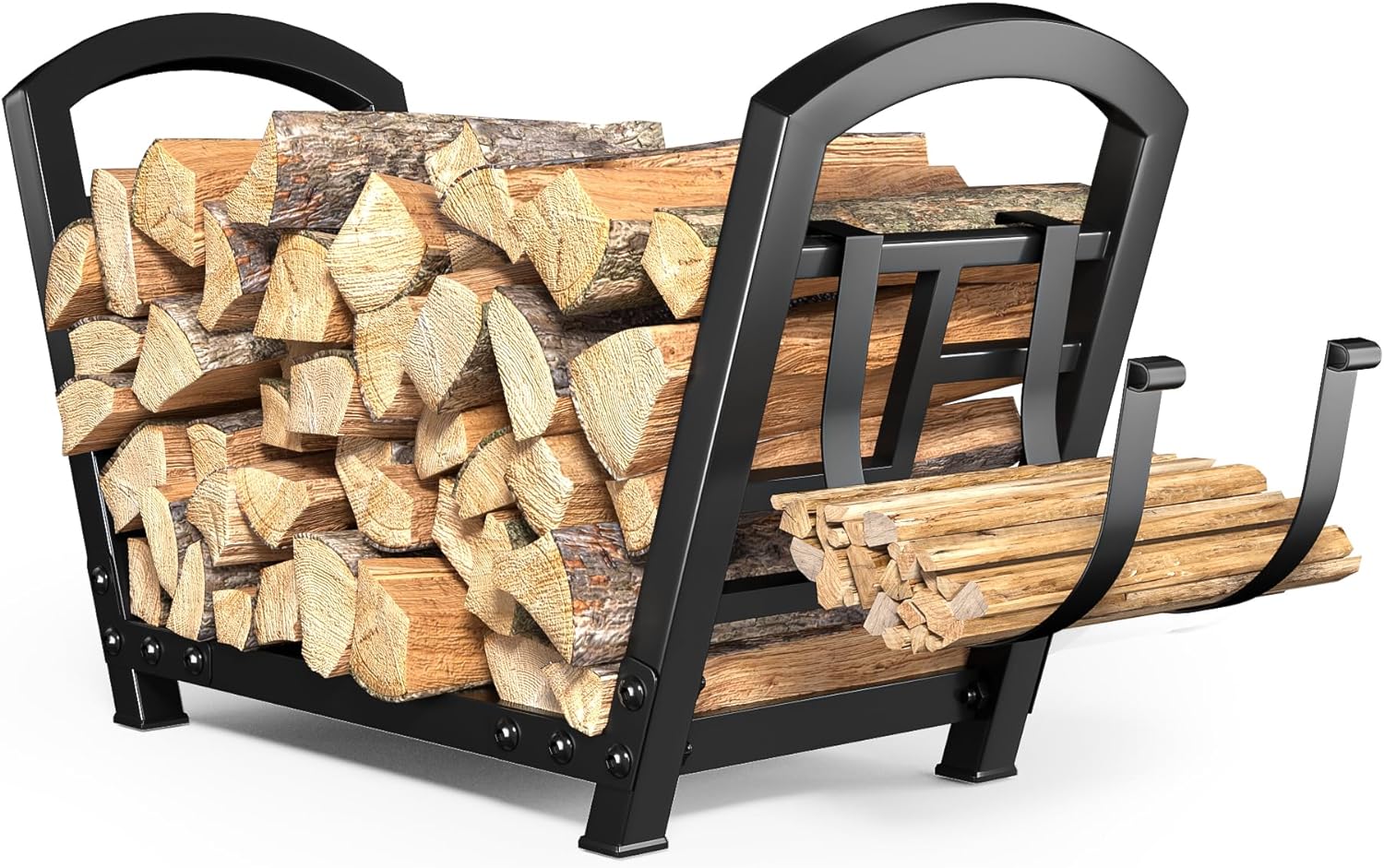 Small Firewood Rack Indoor Log Holder Wood Storage For Fireplace, Heavy Duty Metal Firewood Holder with Removable Holders, Up-Loaded to 120lbDecor Outdoor Log Holder