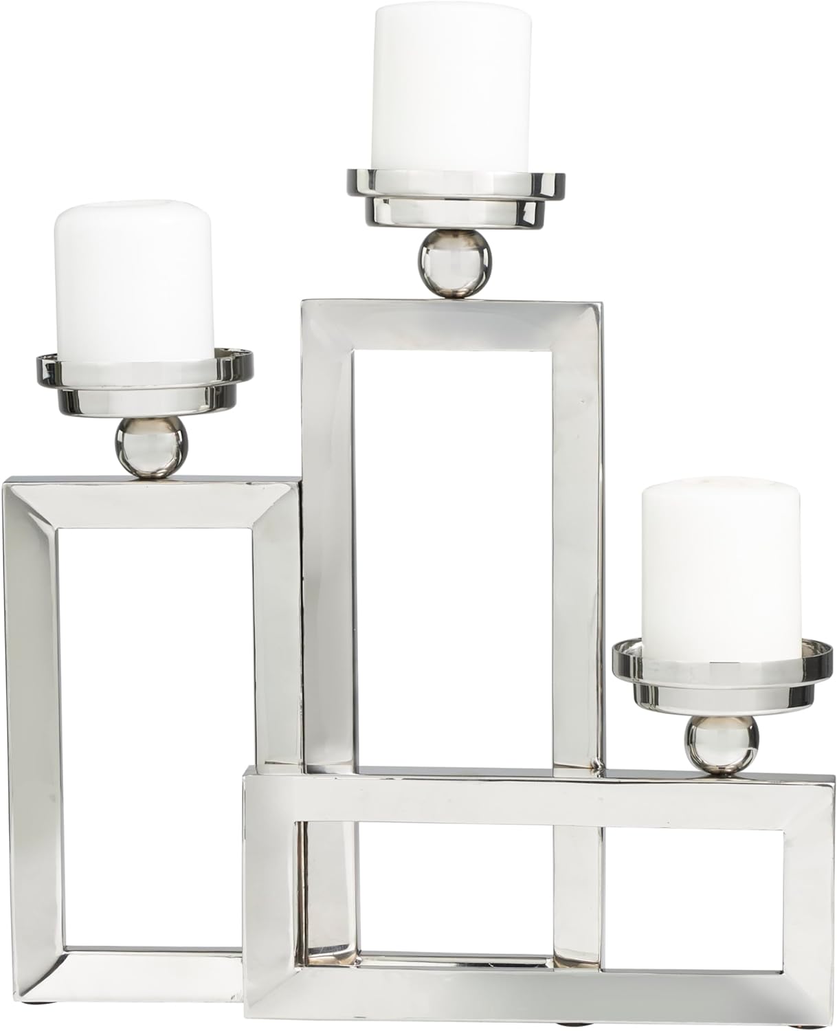 Deco 79 Stainless Steel Geometric Open Frame Candelabra with Various Rectangles, 16 x 5 x 16, Silver