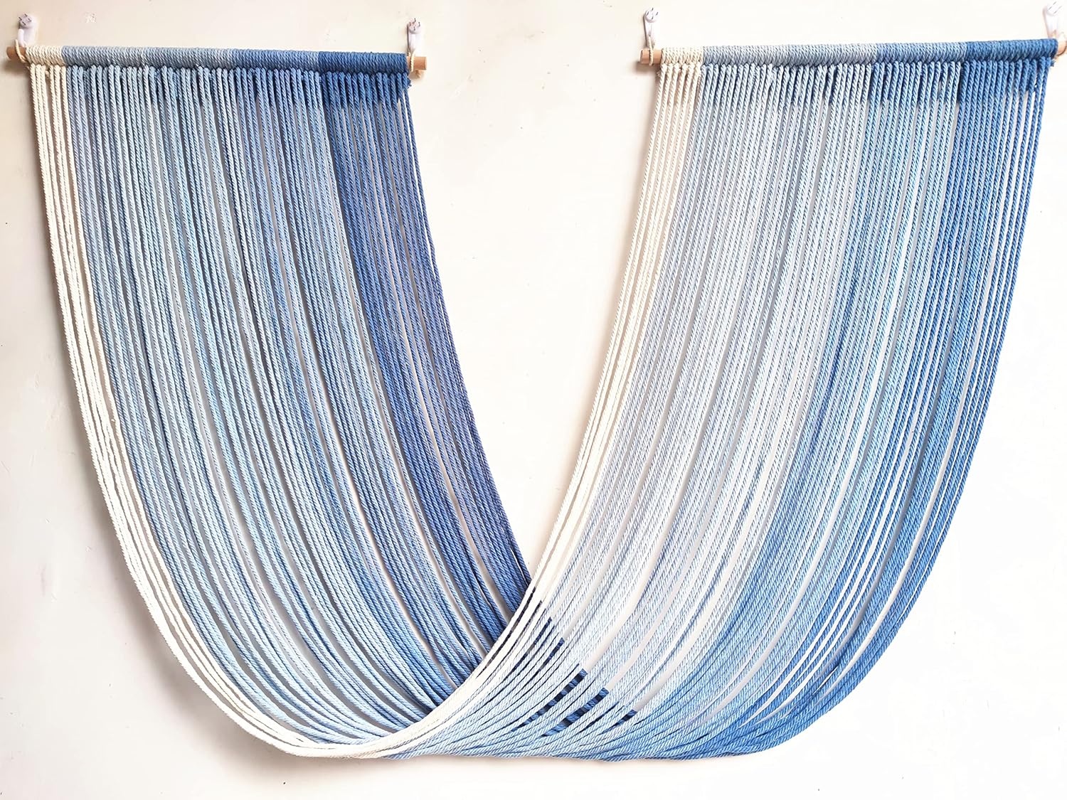 QULBUJ Dip Dye Large Macrame Wall Hanging Tie-Dye Yarn Tapestry Home Boho Wall Decor Ombre Wall Art Headboard Bedroom Living Room 52 Wx34 L (blue)