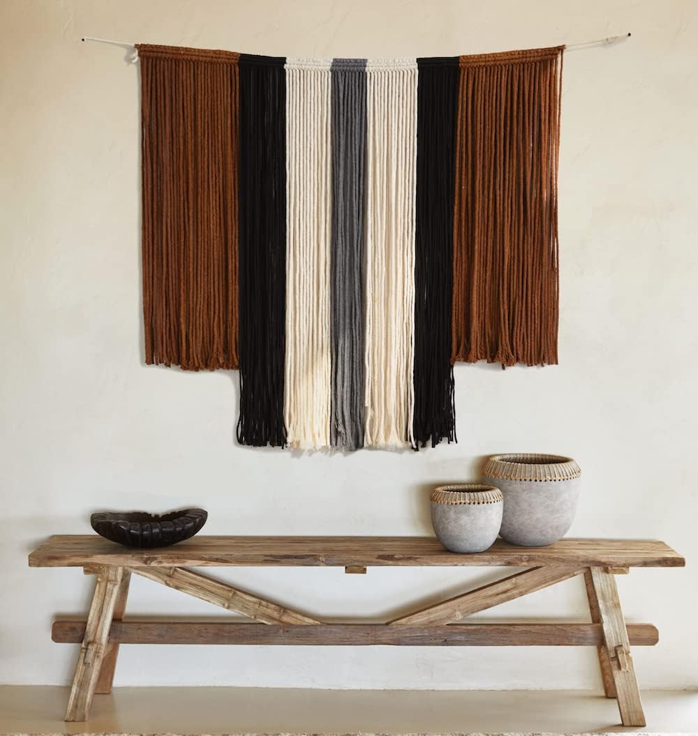 Flber Large Macrame Wall Hanging Tie-Dye Curtain Bohemian Yarn Tapestry Home Wall Boho Dcor (Brown)