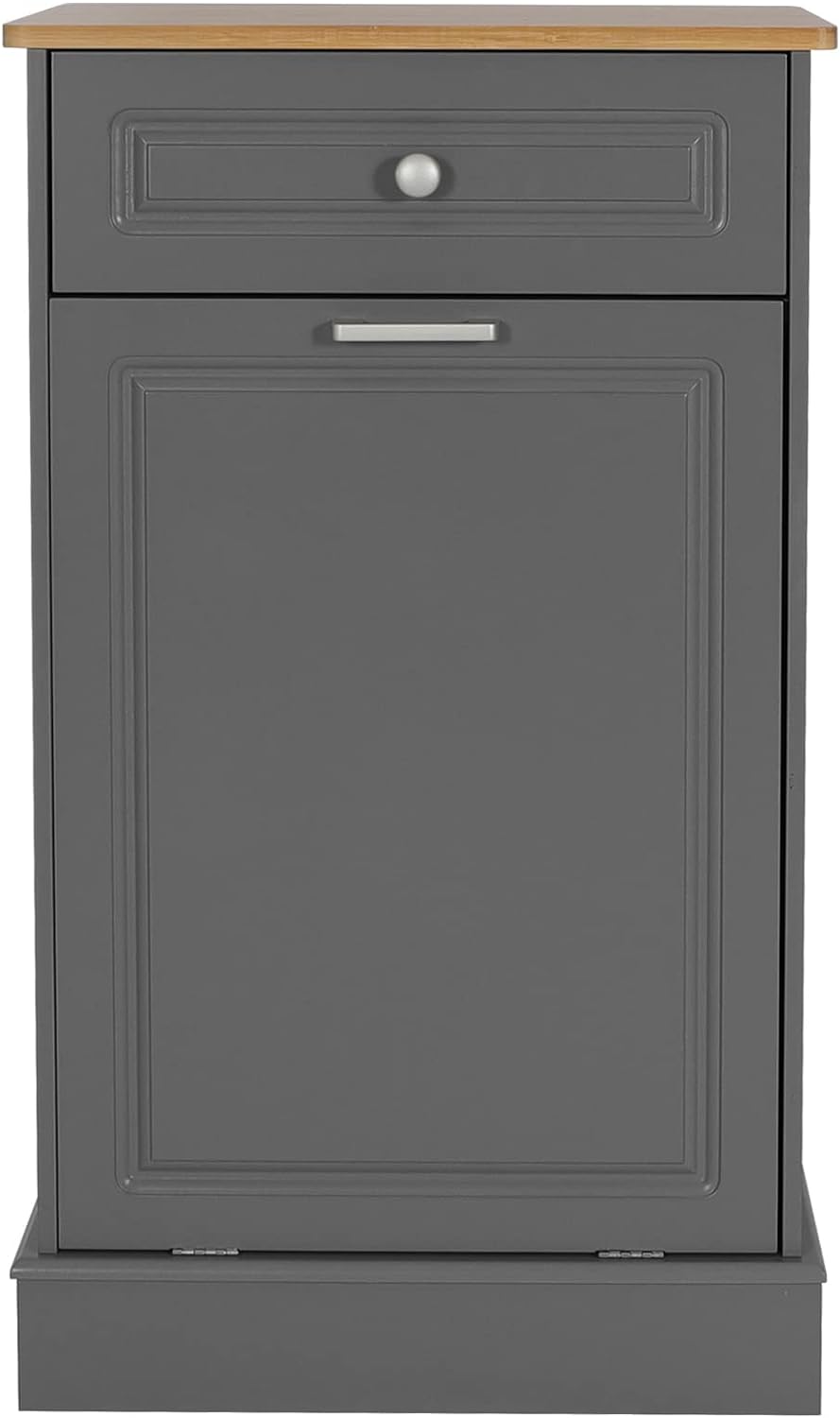 UEV Wooden Tilt Out Trash Cabinet Free Standing Kitchen Trash Can Holder or Recycling Cabinet with Hideaway Drawer (Grey)