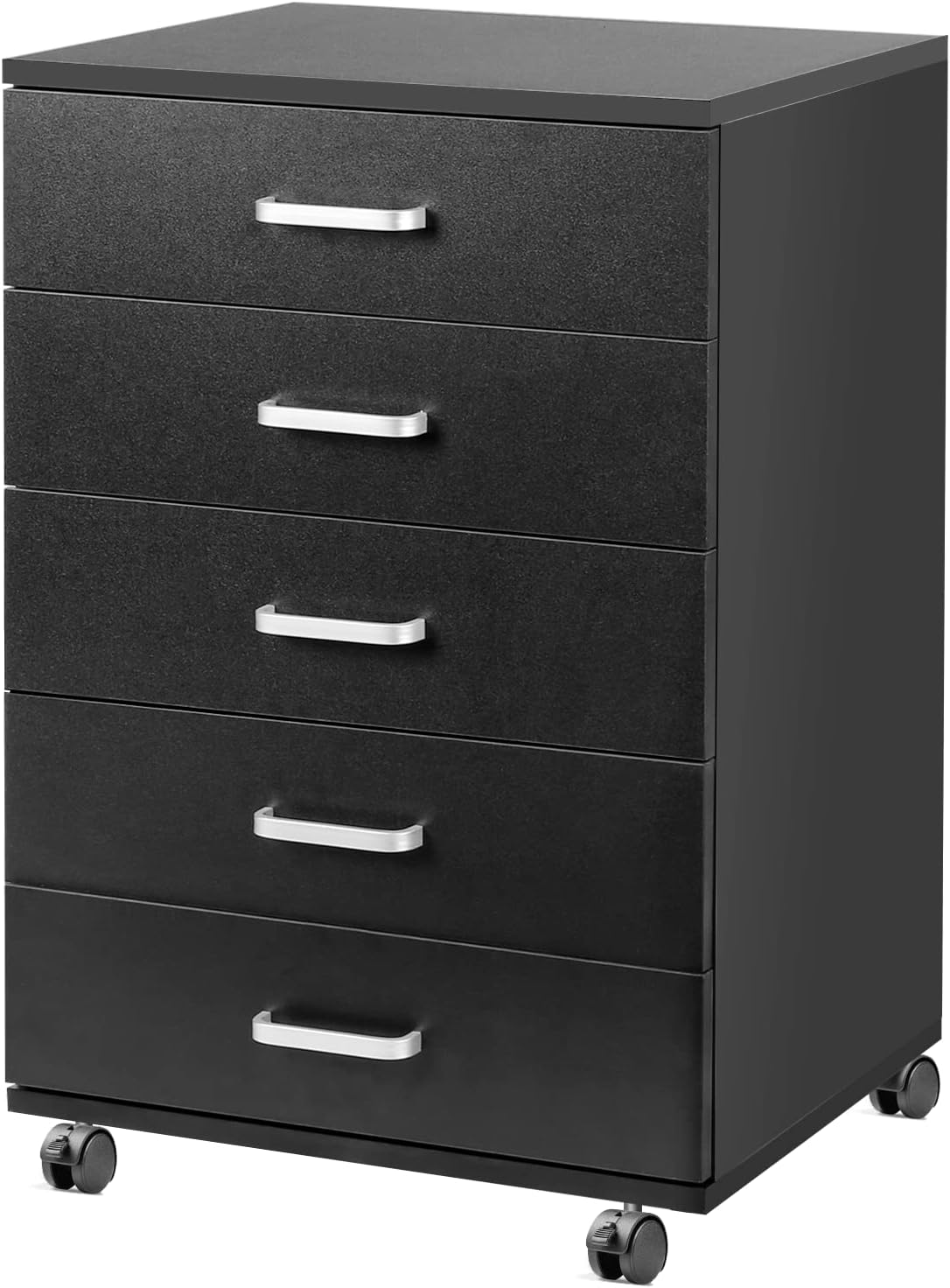 TUSY 5-Drawer Chest, Storage Dresser Cabinet with Wheels, Black