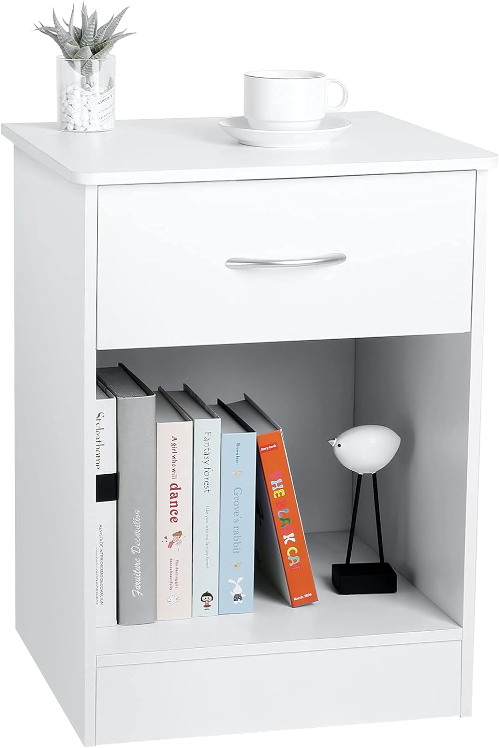 TUSY White Nightstand with Drawer, Bedside Table End Tables Living Room, File Cabinet Storage with Sliding Drawers and Shelf for Home Office