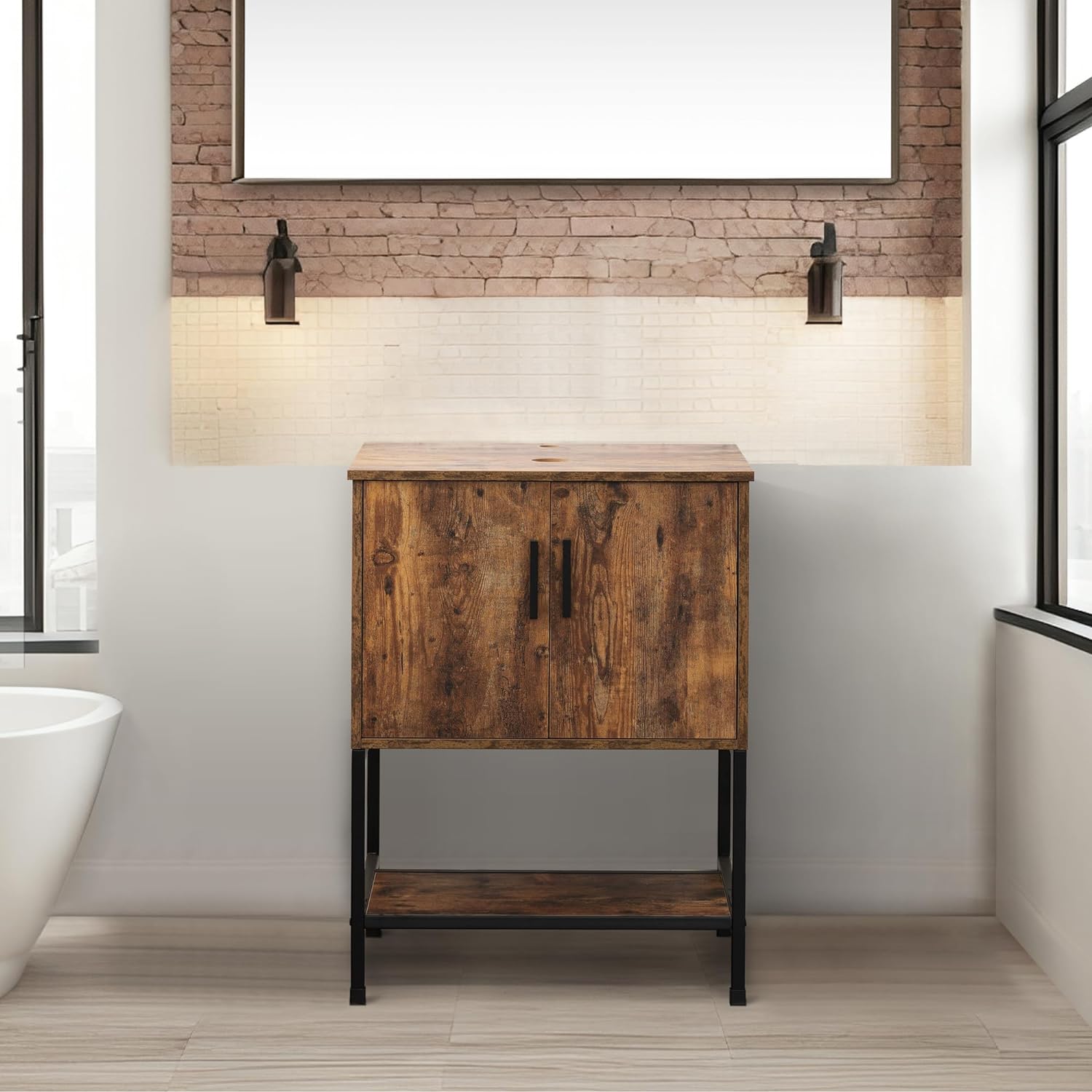 UEV 24 Antique Bathroom Vanity, Dark Brown Bathroom Vanity, Iron Wood Bathroom Cabinet Suitable for Varies Styles (Brown)