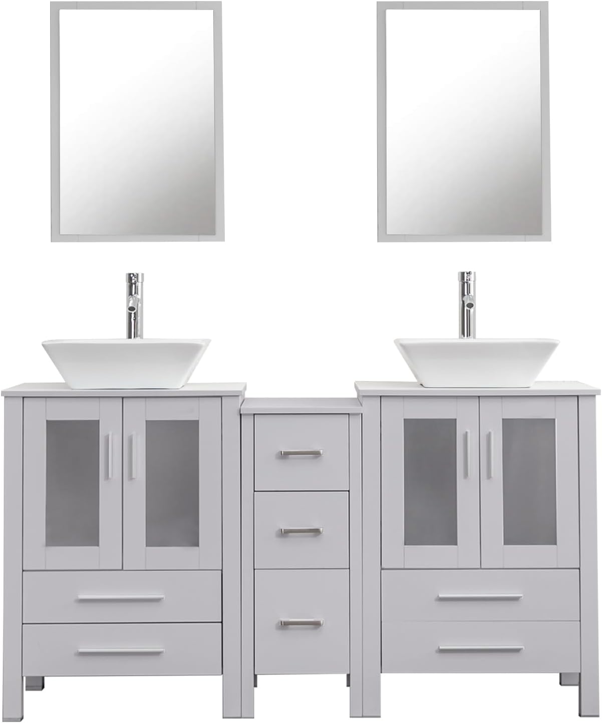 UEV 60 Modern Bathroom Vanity Set in Grey, Double Bathroom Vanities with Sink Combos and Removable Side Cabinet, Bathroom Vanity Set for Bathroom & Toilet (A07)