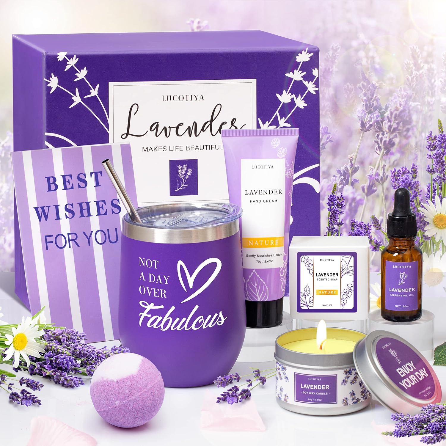 Birthday Gifts for Women Best Friends Spa Gifts Baskets for Female Unique Bath and Body Works Gifts Set Lavender Self Care Gifts Purple Relaxing Inspirational Gifts for Mom Grandma Teacher